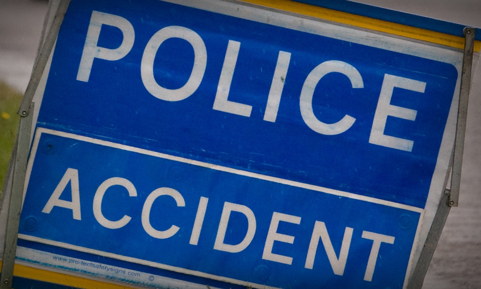 Riverside Drive, Dundee. Picture to accompany a story about a three car accident by the Tay rail bridge. Pictured, the 'Police Accident' sign near the scene.