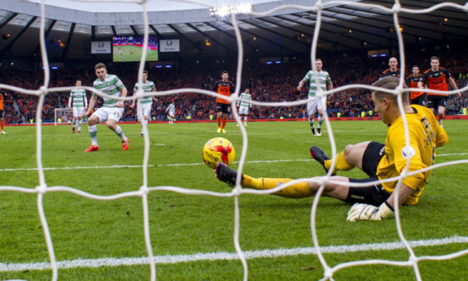 Rado Cierzniak saving James Forrest's penalty in the League Cup final.