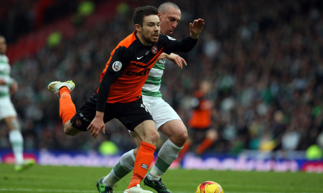 Scott Brown clashes with Ryan Dow in the incident United felt should have been a penalty.