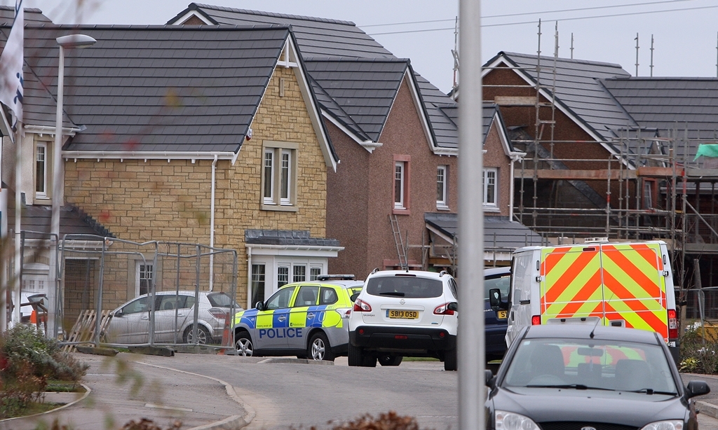 Kris Miller, Courier, 14/03/15. Picture today at Orchard Way (around no.51), Inchture shows police activity after a woman was apparently stabbed in her home early on Saturday morning.