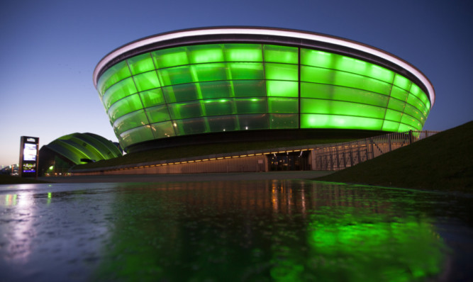 Glasgow's SSE Hydro Arena and Armadillo are among more than 100 international landmarks turning green to mark St Patrick's Day.