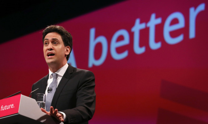 Labour party leader Ed Miliband speaks at a rally The ICC in Birmingham.
