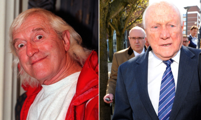 The report into abuse by BBC presenters Jimmy Savile (left) and Stuart Hall is expected in the second half of May.