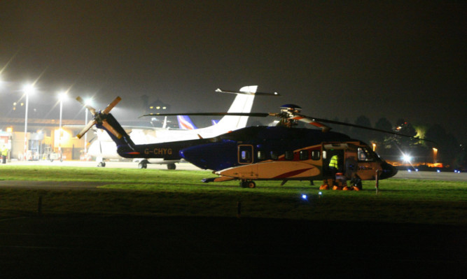 One of the several helicopters diverted to Dundee Airport as a result of fog at Aberdeen Airport.