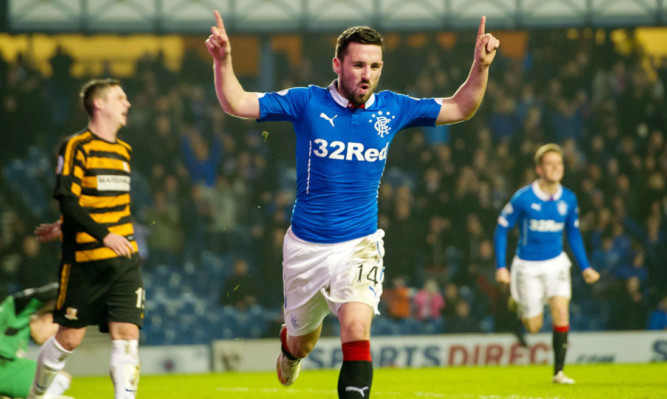 Nicky Clark celebrates his second goal against Alloa on Tuesday.