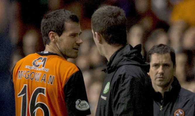 Celtic Manager Ronny Deila confronts Ryan McGowan at Parkhead.