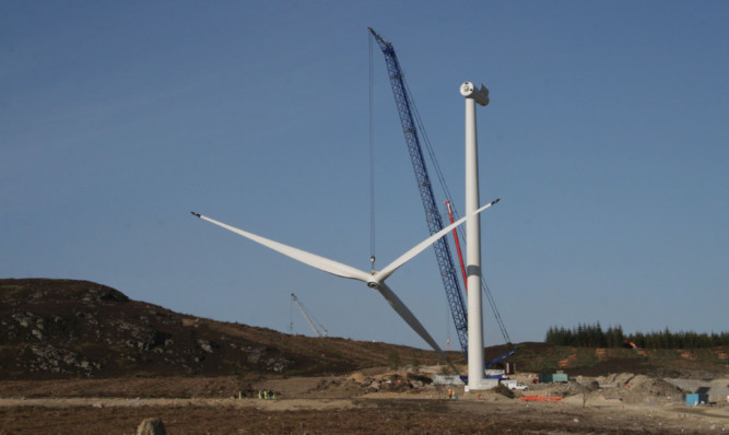 A turbine under construction at the Griffin windfarm.