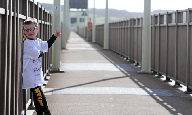 Daniel on the Tay Road Bridge leg of his fundraiser.