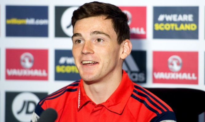 Andrew Robertson meets the media at Scotland's training camp.