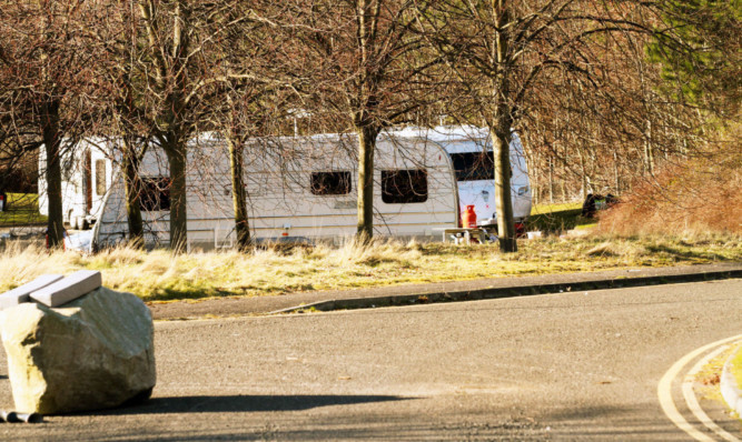 The latest Travellers camp at the Etal site in Dundee Technology Park.