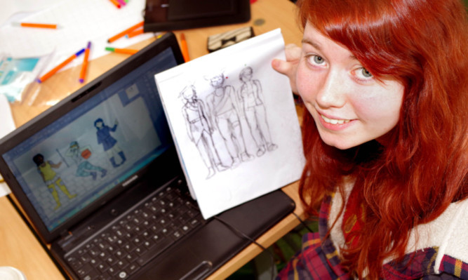Taking part in Gamejam is Anya Larg, 18, of Dundee, a computer art student who transformed her paper design on to computer.