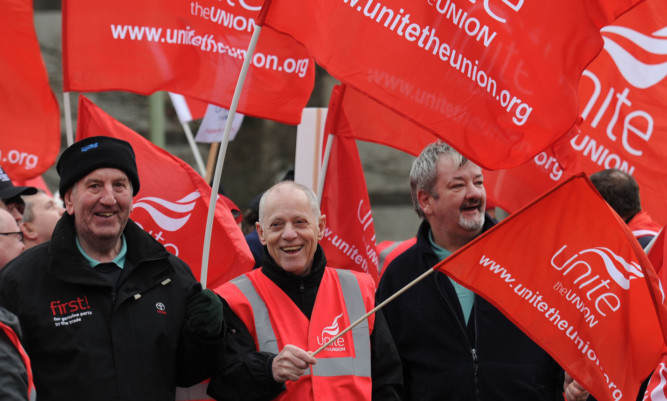 Protesters at the rally following a walk-out by porters in Ninewells Hospital.