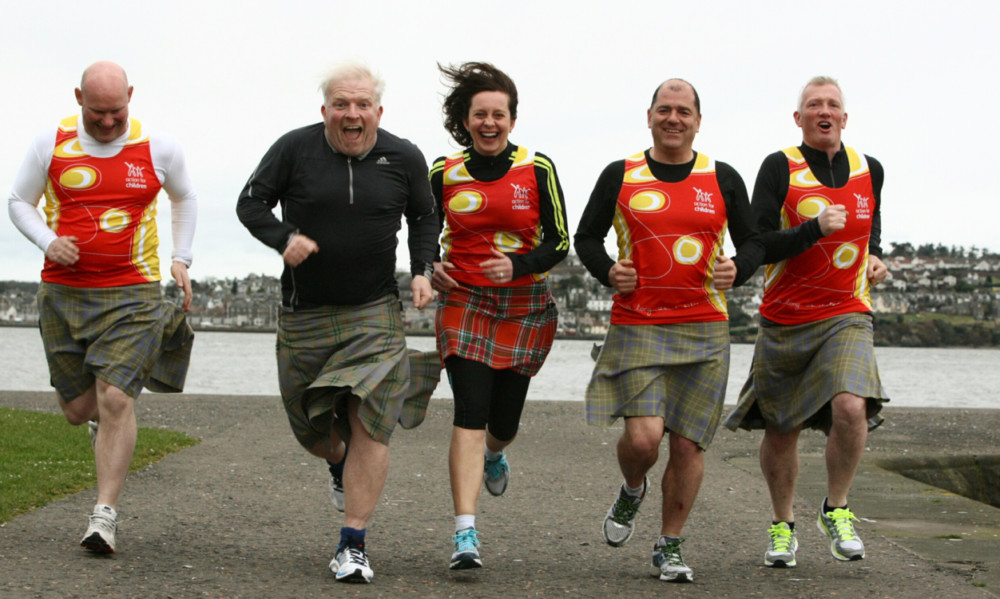 (Left to right) Doug Bett, Ellis Watson, Alison Binnie, Brian Binnie and Scott Jarron getting in a spot of last minute training ahead of the London Marathon.