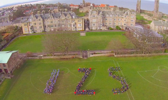 Pupils form a '125' to mark the anniversary.