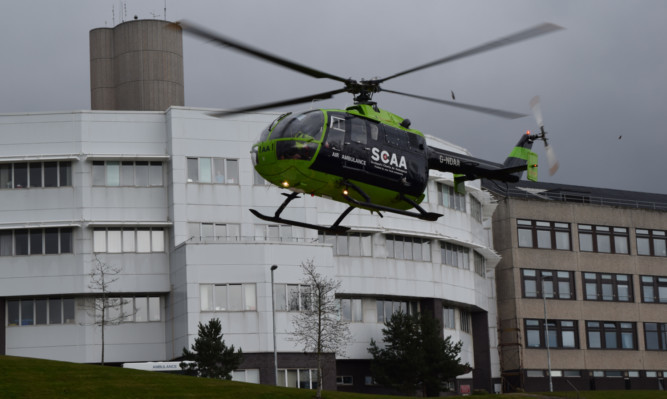 Scotland's Carity Air Ambulance lands at ninewells during the drill.