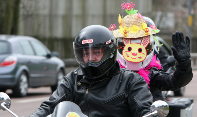 Some of the bikers making their way out of Scotriders.