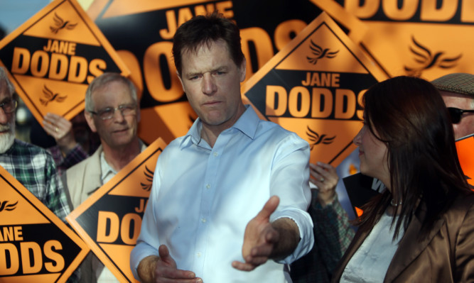 Liberal Democrats leader Nick Clegg talks to supporters.