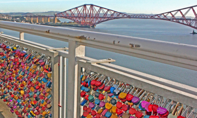 Heartfelt gesture: the engraved padlocks on the Forth Road Bridge.