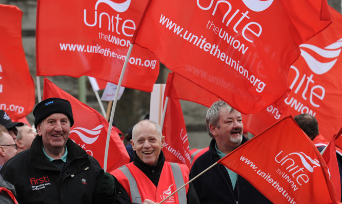 Hospital porters on the picket line after the walkout.