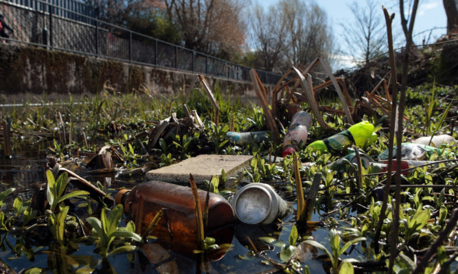 Some of the rubbish that has built up in the Lade beside St Catherines Retail Park, Perth.