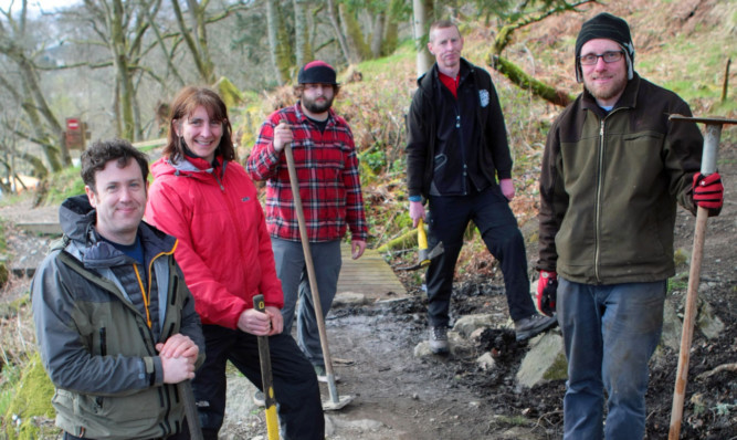 Clearing up the trails. From left: Andrew Stanley, Bridget Thomas, Scott Murray, Digby Sym and Colin McPhail.