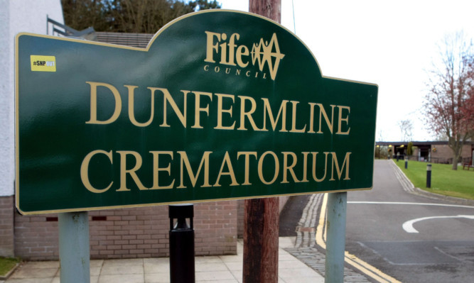 Kris Miller, Courier, 15/04/15. Picture today at Dunfermline Crematorium where there have been problems due to work being carried out in the grounds. There has been confusion over which entrance to use and cars parked out on the road.