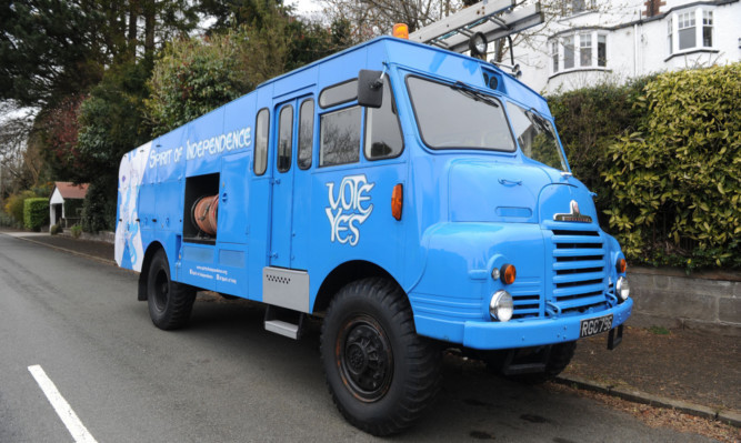 SNP candidate Chris Law and his Green/Blue Goddess parked in Arnhall Gardens.