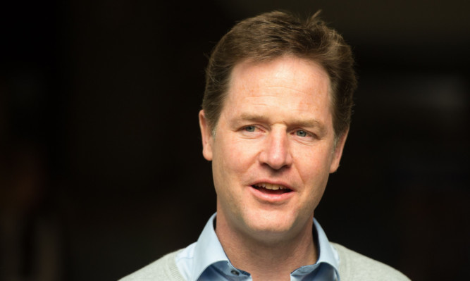 Nick Clegg during a General Election campaign visit to the Thainstone Centre  in Inverurie.