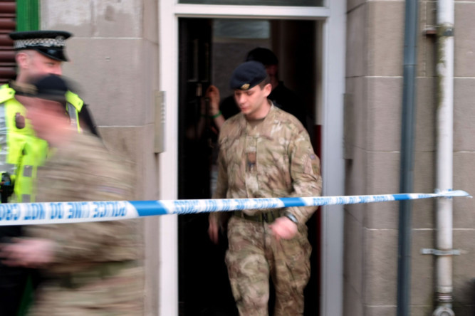 Royal Logistics Corps Bomb Disposal attend an incident in Dundee after a grenade was found in a flat at 71 Albert Street.