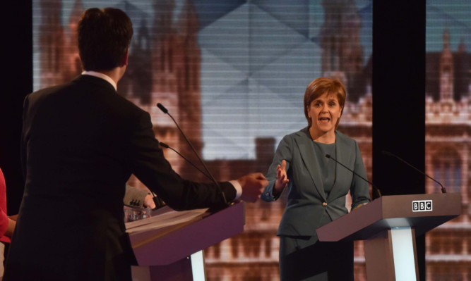 Nicola Sturgeon debating with Labour leader Ed Miliband during last week's BBC debate.