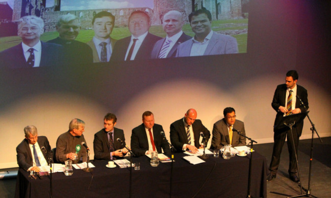 The panel of candidates at last nights hustings with Courier political editor Kieran Andrews.