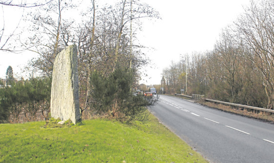An artists impression of how the standing stone could look at the entrance to Coupar Angus.