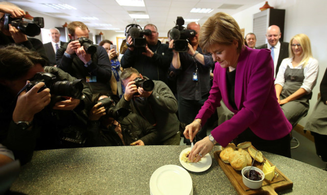The poll is further good news for First Minister Nicola Sturgeon, seen here on the campaign trail in Kilmarnock at the weekend.