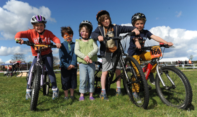 From left: Freya Barber, Joe, Maggie and Archie Duncan and Owen Anderson at the cycling festival.