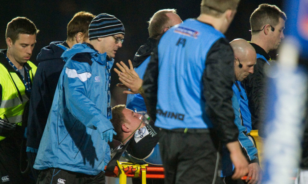 Duncan Weir is stretchered off during Glasgows win over defending champions Ospreys.