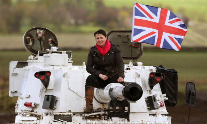 Scottish Conservative Leader Ruth Davidson before she drives a tank at Auchterhouse Country Sports as she takes her General Election campaign to Tayside.