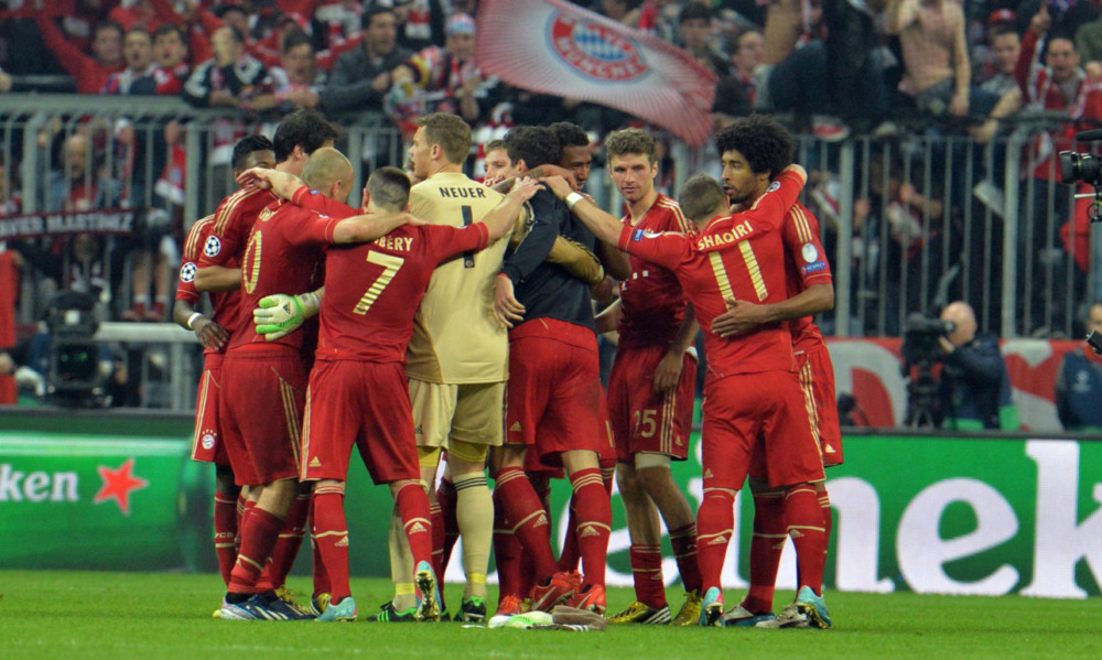 A jubilant Bayern Munich side at full-time