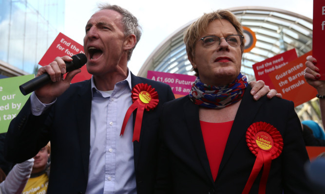 Jim Murphy and Eddie Izzard in Glasgow on May 4.