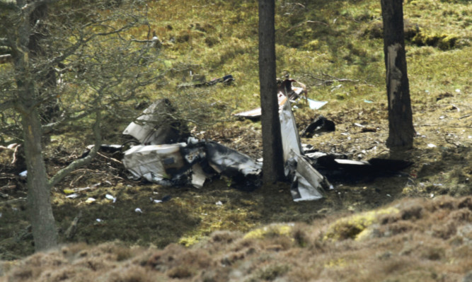 The wreckage of the plane crash.