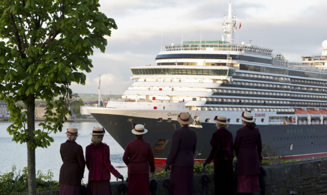 A Cunard photo of their liner Queen Victoria moored off the Old Head of Kinsale near Cobh in Ireland before taking part in a service to mark the 100th anniversary of the sinking of Lusitania.