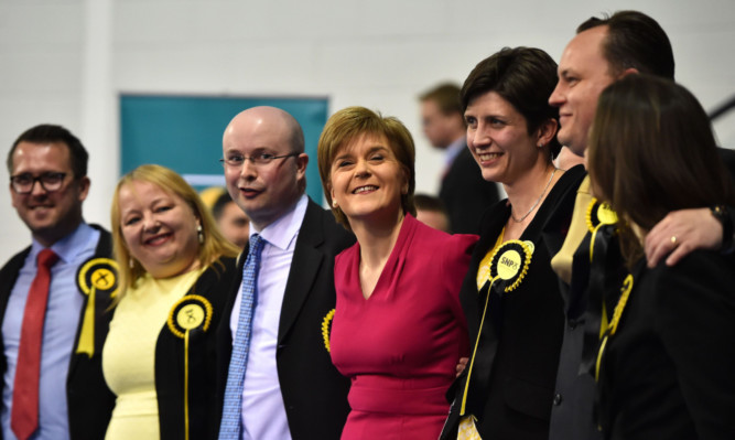 SNP leader Nicola Sturgeon is all smiles after a great night at the polls.