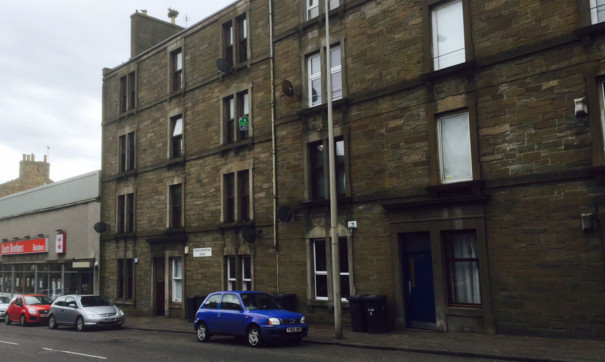 A tenement on Strathmartine Road, Dundee, where John Mackay was struck by snow, ice and metal in December 2010.