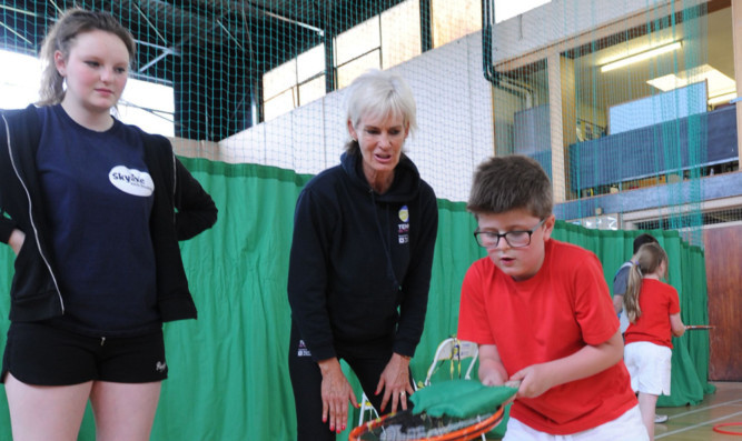 Judy with Chloe Thomson and Finlay Roger.