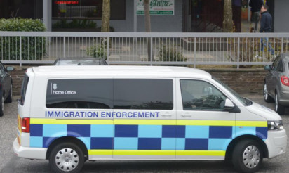 The Home Office van leaving the Jasmine Restaurant following the raid.