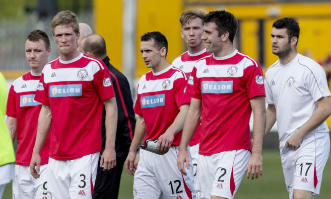 Brechin City players look dejected at full-time.