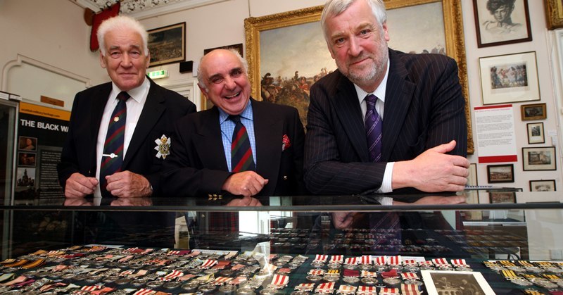 Steve MacDougall, Courier, Balhousie Castle, Perth. Visit of Scottish Parliament's Presiding Officer, Alex Fergusson. Pictured, left to right is Korean Veteran Jim Turpie, Major (retired) Ronnie Proctor and Alex Fergusson.