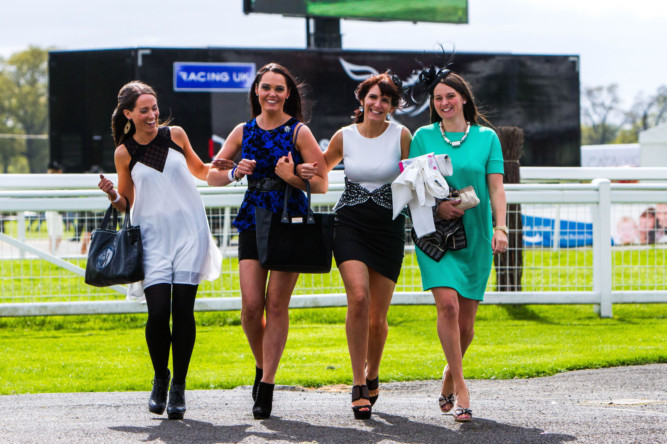 Thousands gathered to watch the action for Ladies Day at Perth Racecourse. Pictured (from left) Gillian Graham, Gemma Connelly, Caroline Graham and Jane Maher who are all from Auchterarder).
