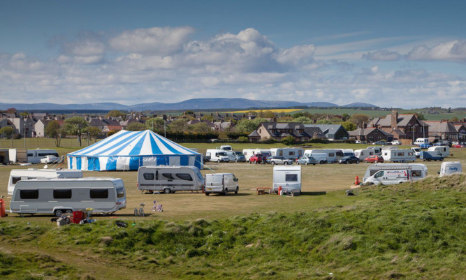Some of the vans pitched up at Montrose East Links.