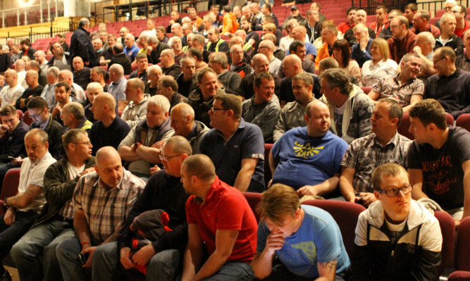 Workers who gathered at the Rothes Halls shortly after last month's news that the firm had collapsed into administration.