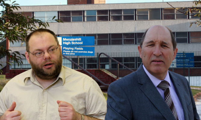 Councillors Stewart Hunter, left, and Laurie Bidwell have been engaged in an increasingly bitter war of words mainly over the fate of Menzieshill High School.